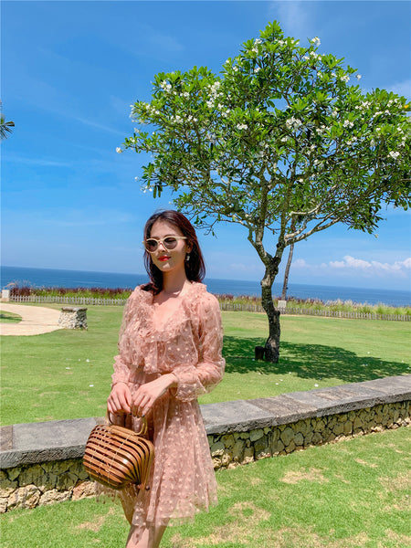 Seaside Holiday Embroidery Star Printed Backless Hollow Nude Blouse Beach Skirt Dress