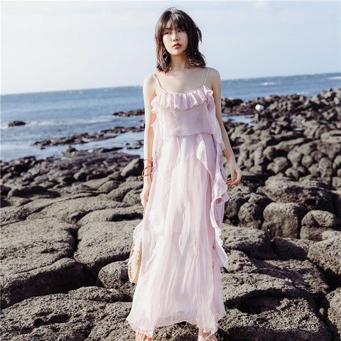 Seaside Resort Beach Bohemian Temperament Chiffon Fairy A-Line Long Dress