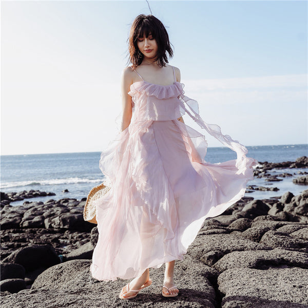 Seaside Resort Beach Bohemian Temperament Chiffon Fairy A-Line Long Dress
