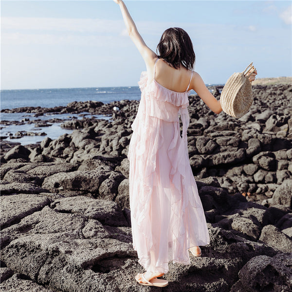 Seaside Resort Beach Bohemian Temperament Chiffon Fairy A-Line Long Dress