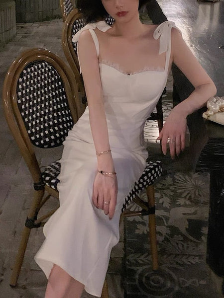 Retro White Temperament Tube Top Design Sling Banquet Party Dress