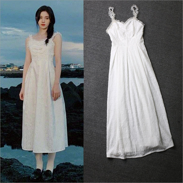 Sweet Chic Lady White Temperament Vintage Sling Long A-Line Dress