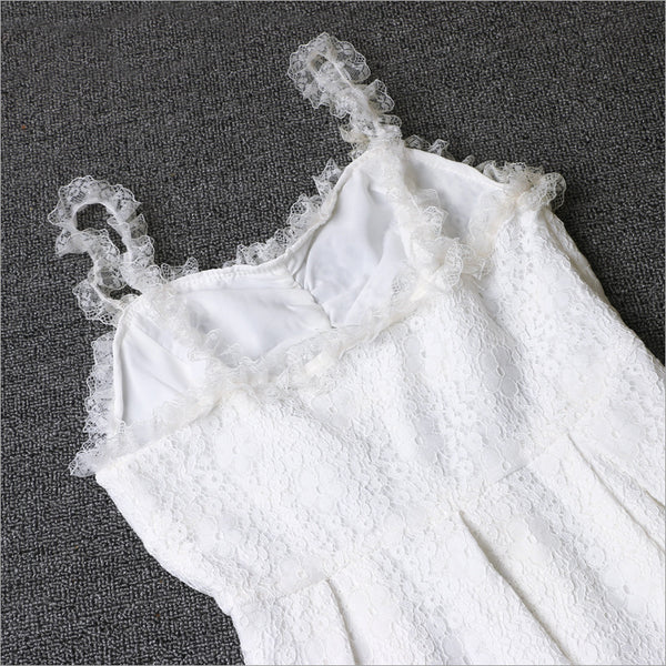 Sweet Chic Lady White Temperament Vintage Sling Long A-Line Dress