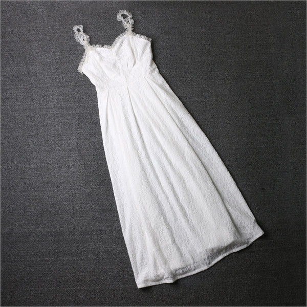Sweet Chic Lady White Temperament Vintage Sling Long A-Line Dress