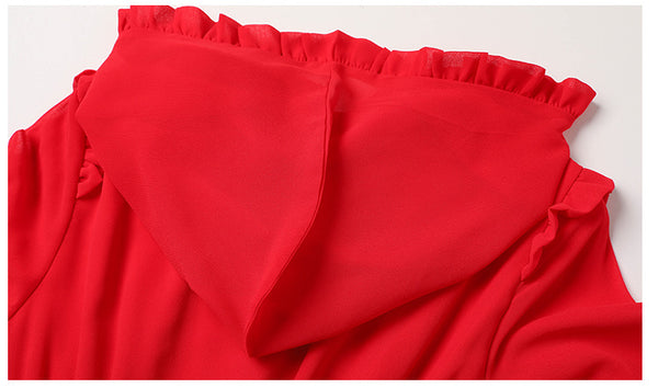 Women Red Seaside Holiday Ethnic Style Beach Skirt Elastic Waist Big Swing Long Dress