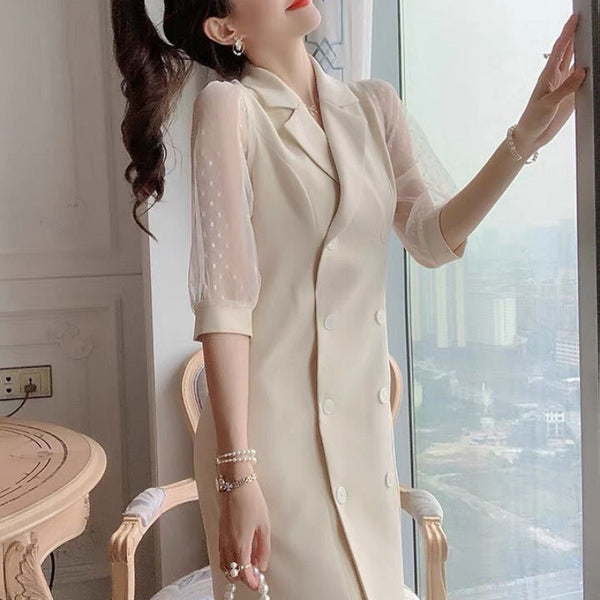 Luxury Design Office ladies Temperament Suit Mesh Sleeves Waist Skirt Dress