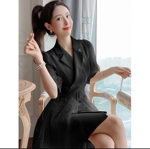 Luxury Design Office ladies Temperament Suit Mesh Sleeves Waist Skirt Dress