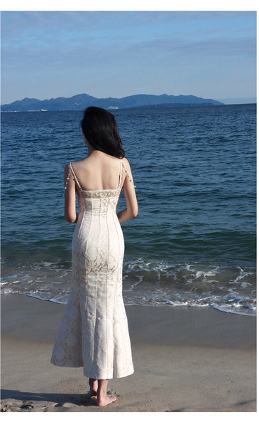 Retro Sexy V Neck Evening Elegant Embroidery Lace Dance Party Skirt Fishtail Dress