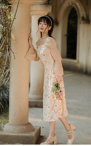 Elegant Lace Women Retro Fairy Chic Square Collar Holiday Party Dress