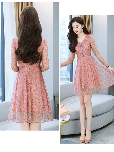 Large Size Women Clothing New fashion Floral Chiffon Temperament Waist Mid Length Skirt dress