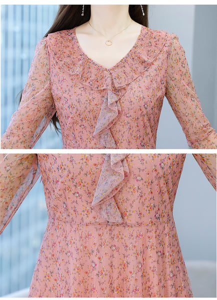 Large Size Women Clothing New fashion Floral Chiffon Temperament Waist Mid Length Skirt dress