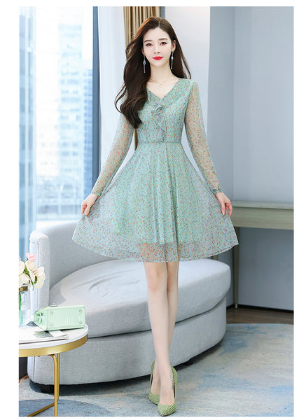 Large Size Women Clothing New fashion Floral Chiffon Temperament Waist Mid Length Skirt dress