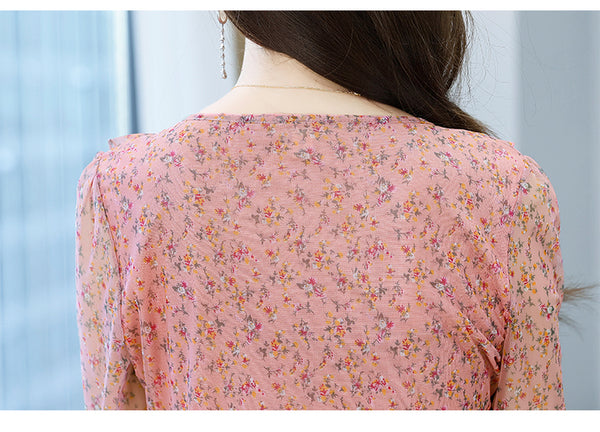 Large Size Women Clothing New fashion Floral Chiffon Temperament Waist Mid Length Skirt dress