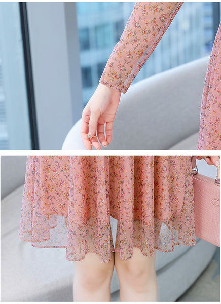 Large Size Women Clothing New fashion Floral Chiffon Temperament Waist Mid Length Skirt dress