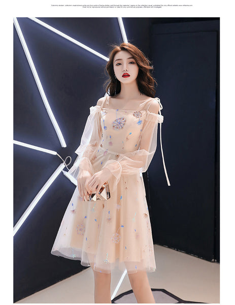 Banquet Evening Shoulder Sling Strap Temperament Fairy Elegant Champagne Dress