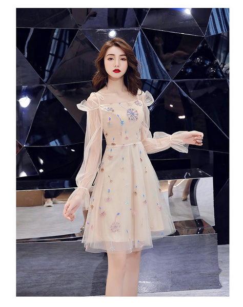 Banquet Evening Shoulder Sling Strap Temperament Fairy Elegant Champagne Dress