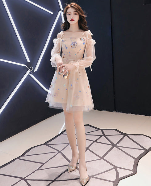 Banquet Evening Shoulder Sling Strap Temperament Fairy Elegant Champagne Dress