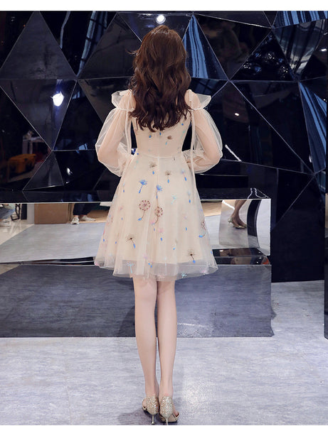 Banquet Evening Shoulder Sling Strap Temperament Fairy Elegant Champagne Dress