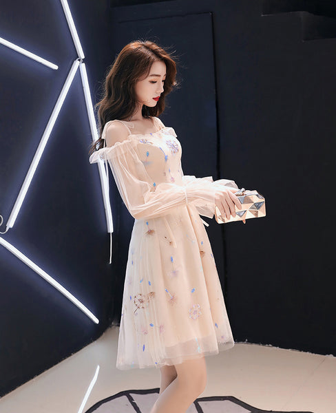 Banquet Evening Shoulder Sling Strap Temperament Fairy Elegant Champagne Dress