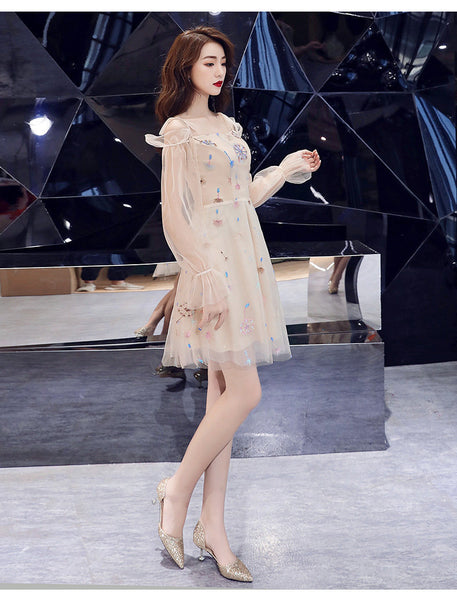 Banquet Evening Shoulder Sling Strap Temperament Fairy Elegant Champagne Dress