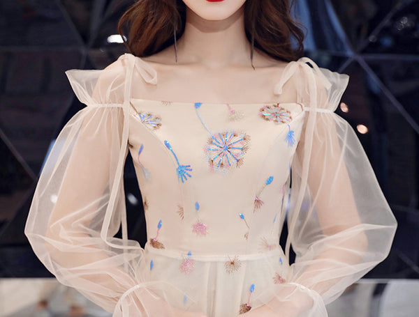 Banquet Evening Shoulder Sling Strap Temperament Fairy Elegant Champagne Dress