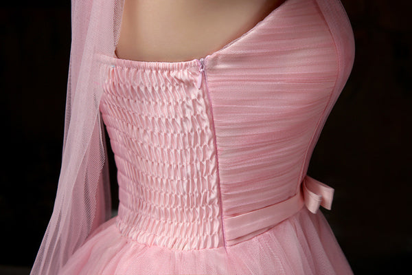 Beautiful Strapless Evening Pink Color Beading Prom Tutu Bridesmaid Dress