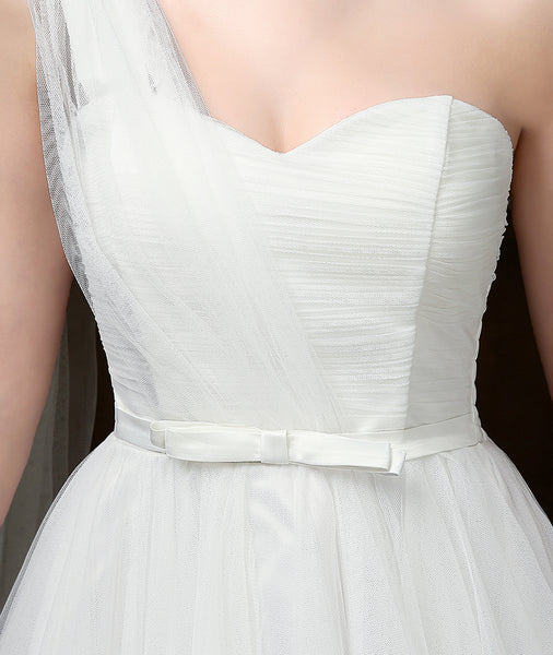 Attractive One Shoulder Evening White Color Beading Prom Tutu Bridesmaid Dress
