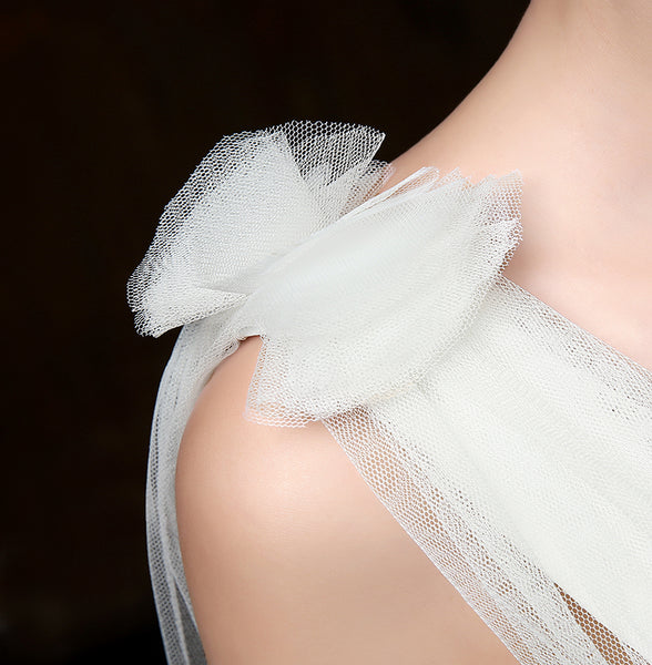 Attractive One Shoulder Evening White Color Beading Prom Tutu Bridesmaid Dress