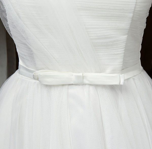 Attractive One Shoulder Evening White Color Beading Prom Tutu Bridesmaid Dress