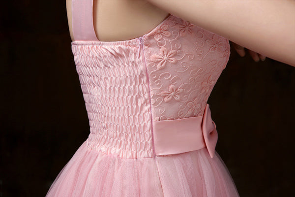 Attractive One Shoulder Evening Pink Color Beading Prom Tutu Bridesmaid Dress