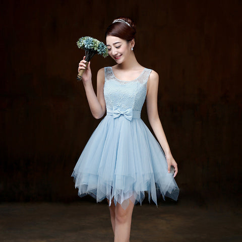 Elegant Strap Evening Light Blue Color Beading Prom Tutu Bridesmaid Dress