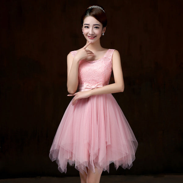 Elegant Strap Evening Light Pink Color Beading Prom Tutu Bridesmaid Dress