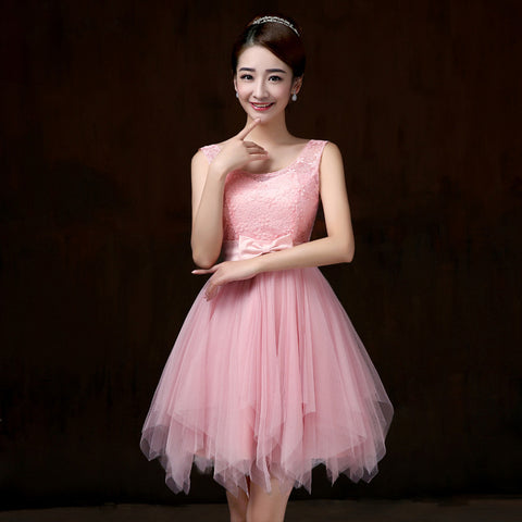 Elegant Strap Evening Light Pink Color Beading Prom Tutu Bridesmaid Dress