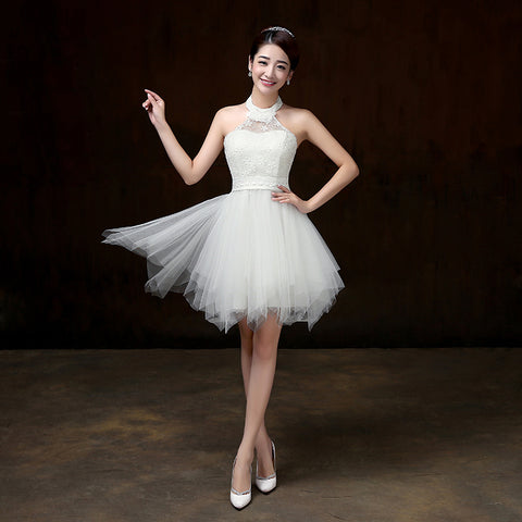 Evening Party Halter White Color Beading Prom Tutu Bridesmaid Dress