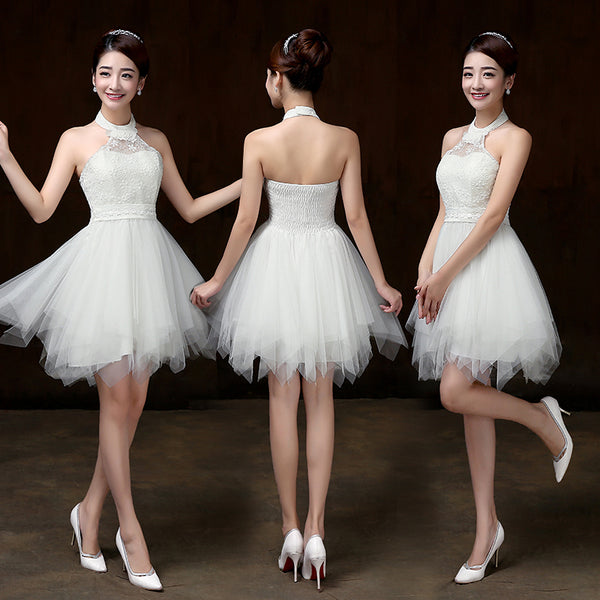 Evening Party Halter White Color Beading Prom Tutu Bridesmaid Dress