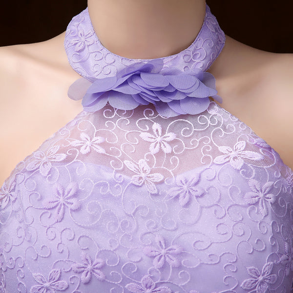 Evening Party Halter Purple Color Beading Prom Tutu Bridesmaid Dress