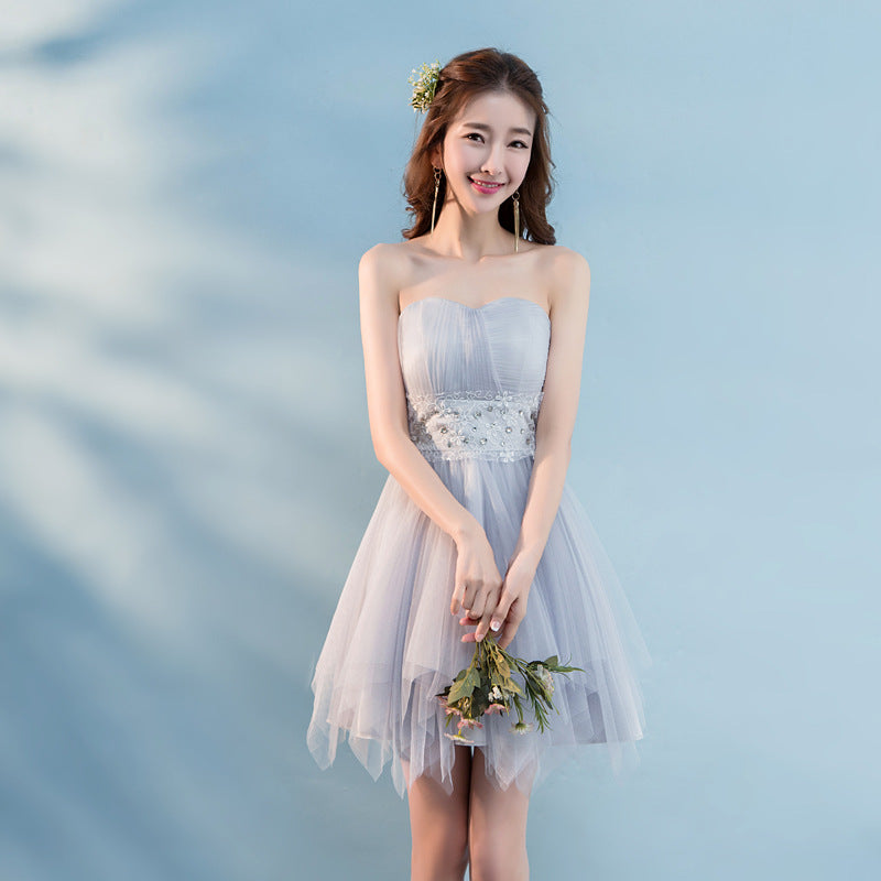 Beautiful Strapless Evening Grey Gray Color Beading Prom Tutu Bridesmaid Dress