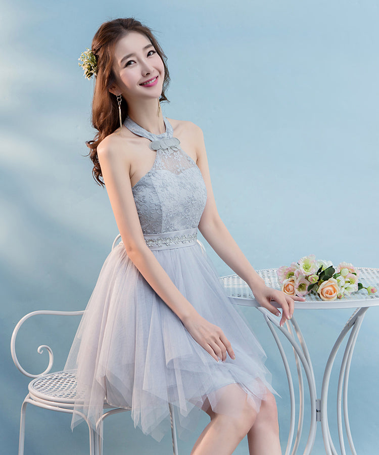 Evening Party Halter Light Gray Prom Tutu Bridesmaid Dress