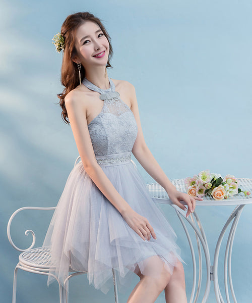 Evening Party Halter Light Gray Prom Tutu Bridesmaid Dress
