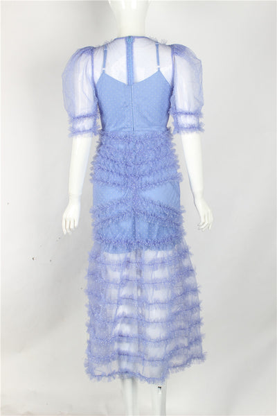 Fairy Irregular Skirt Mesh Retro Ruffled Purple Holiday Long Cake Dress