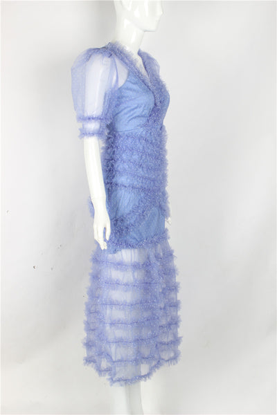 Fairy Irregular Skirt Mesh Retro Ruffled Purple Holiday Long Cake Dress