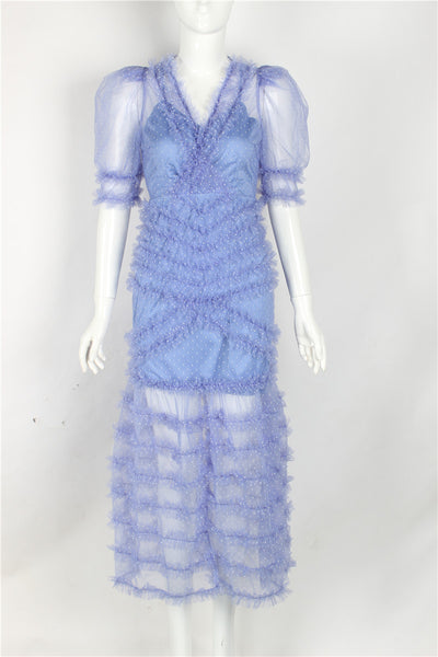 Fairy Irregular Skirt Mesh Retro Ruffled Purple Holiday Long Cake Dress