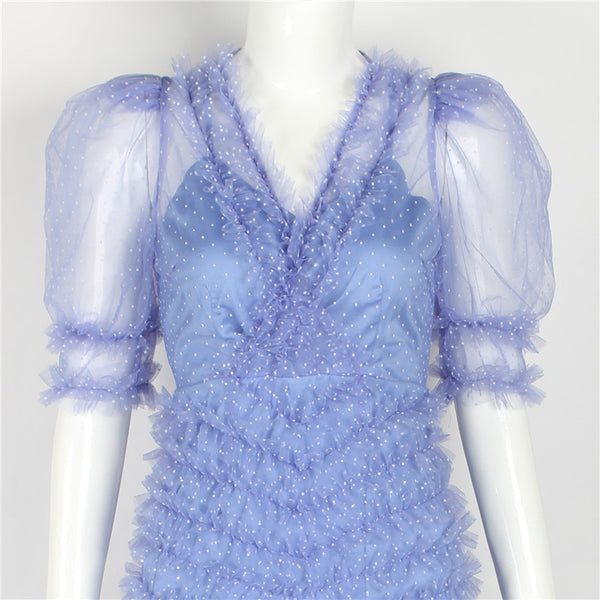 Fairy Irregular Skirt Mesh Retro Ruffled Purple Holiday Long Cake Dress