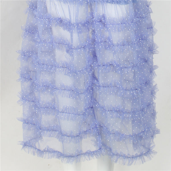 Fairy Irregular Skirt Mesh Retro Ruffled Purple Holiday Long Cake Dress