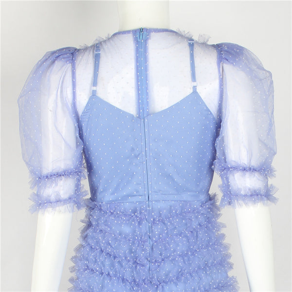 Fairy Irregular Skirt Mesh Retro Ruffled Purple Holiday Long Cake Dress