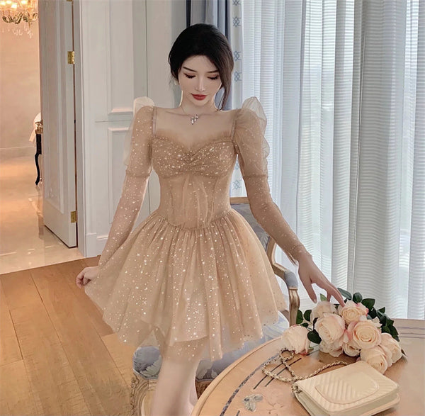 Beauty Nice Women Off Shoulder Puff Sleeved Blink Mesh Puffy Party dress