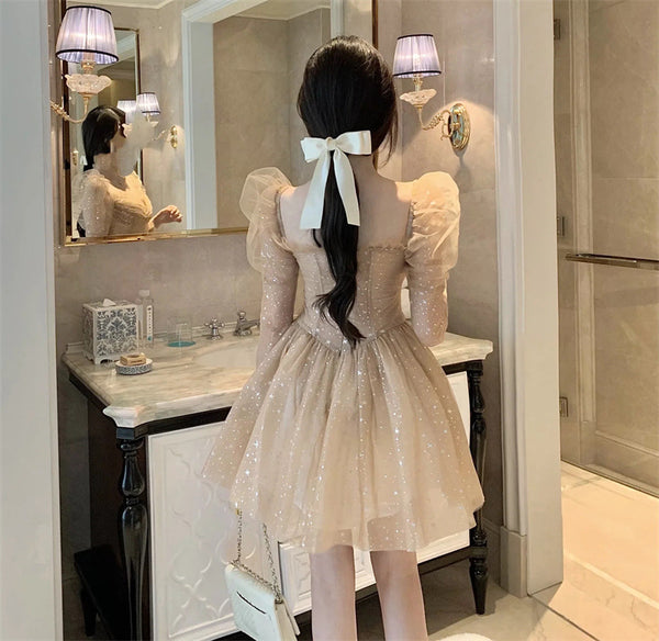 Beauty Nice Women Off Shoulder Puff Sleeved Blink Mesh Puffy Party dress