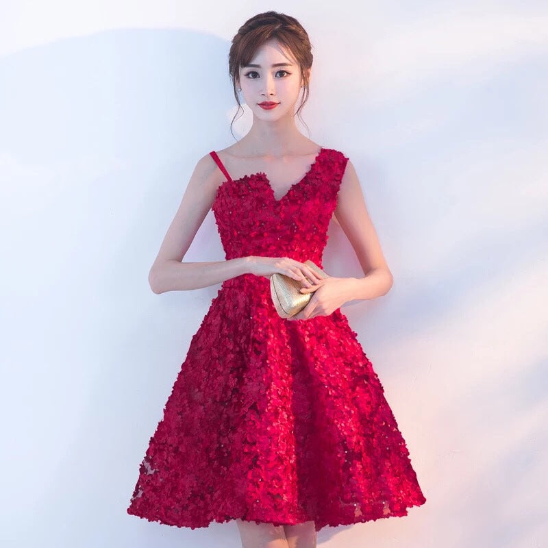 Bridesmaid Sleeveless Lace Up Knee Length Banquet Birthday Party A Line Dress