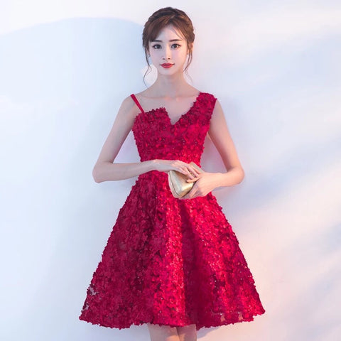 Bridesmaid Sleeveless Lace Up Knee Length Banquet Birthday Party A Line Dress