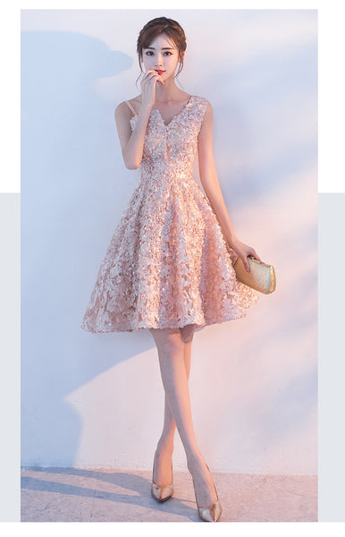 Bridesmaid Sleeveless Lace Up Knee Length Banquet Birthday Party A Line Dress